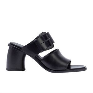 Ann Demeulemeester Black leather slide sandals buckle curved heels 37